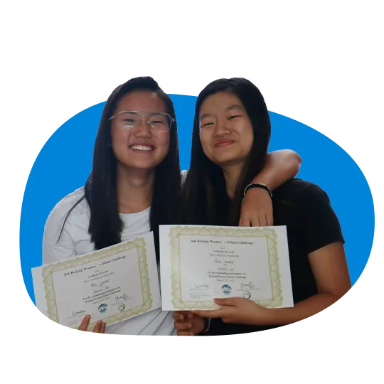 Two students smiling after competitive success with LearningLeaders